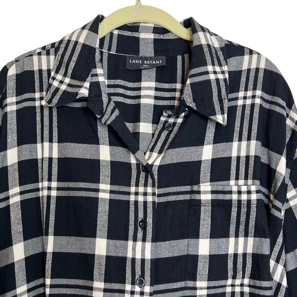 Lane Bryant Womens Flannel Shirt Size 18/20 Black White Plaid Button Up - Picture 2 of 6